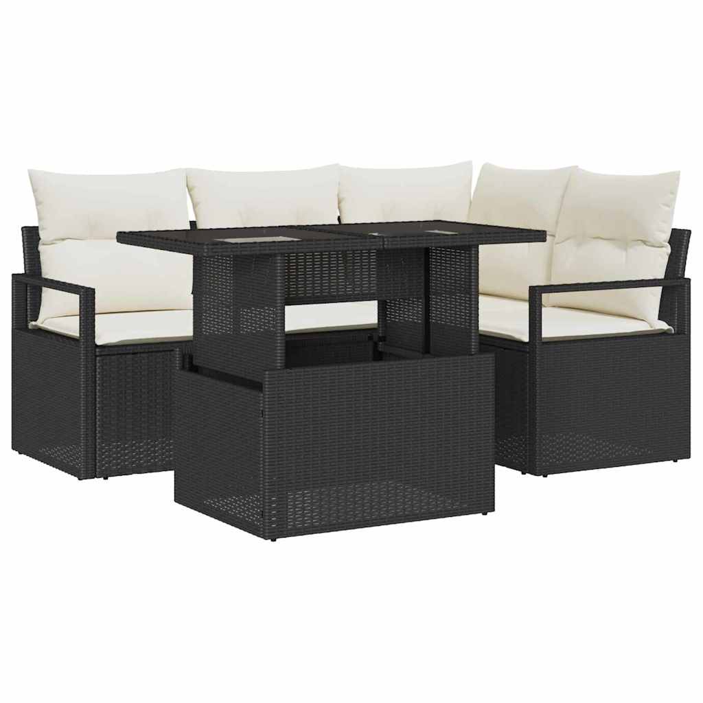 Set Divano da Giardino con archiviazione 5 pcs Nero Poly Rattan