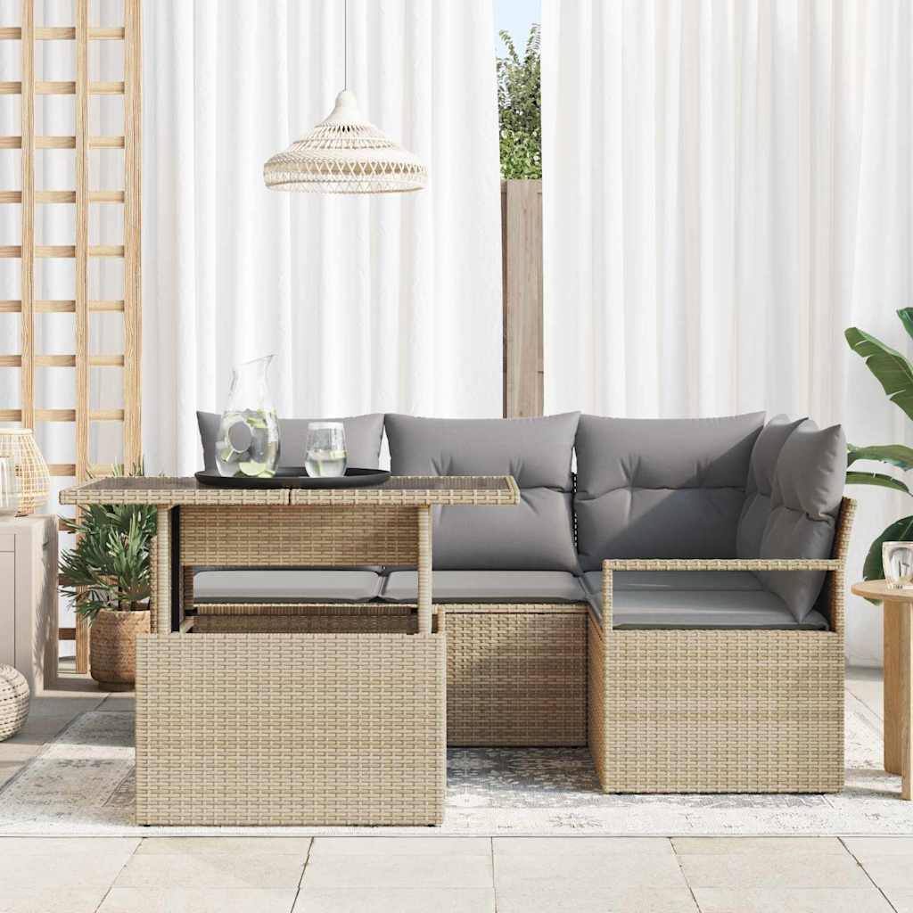Set Divano da Giardino 5 pcs Beige Poly Rattan