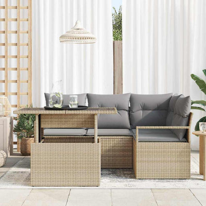 Set Divano da Giardino 5 pcs Beige Poly Rattan