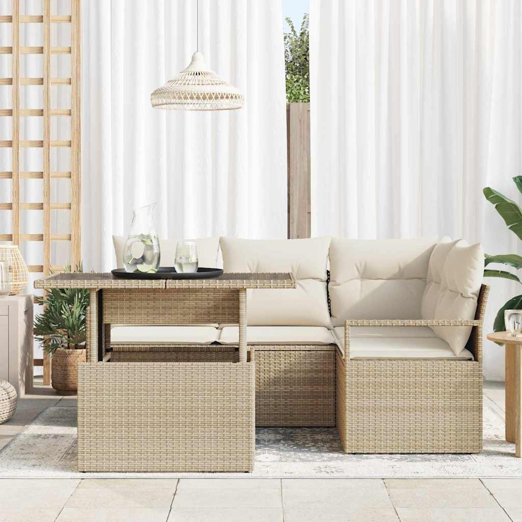 Set Divano da Giardino 5 pcs Beige Poly Rattan