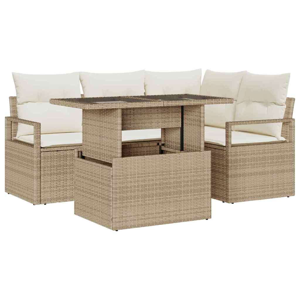 Set Divano da Giardino 5 pcs Beige Poly Rattan