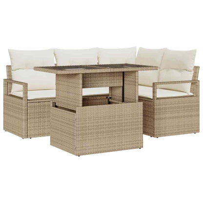 Set Divano da Giardino 5 pcs Beige Poly Rattan