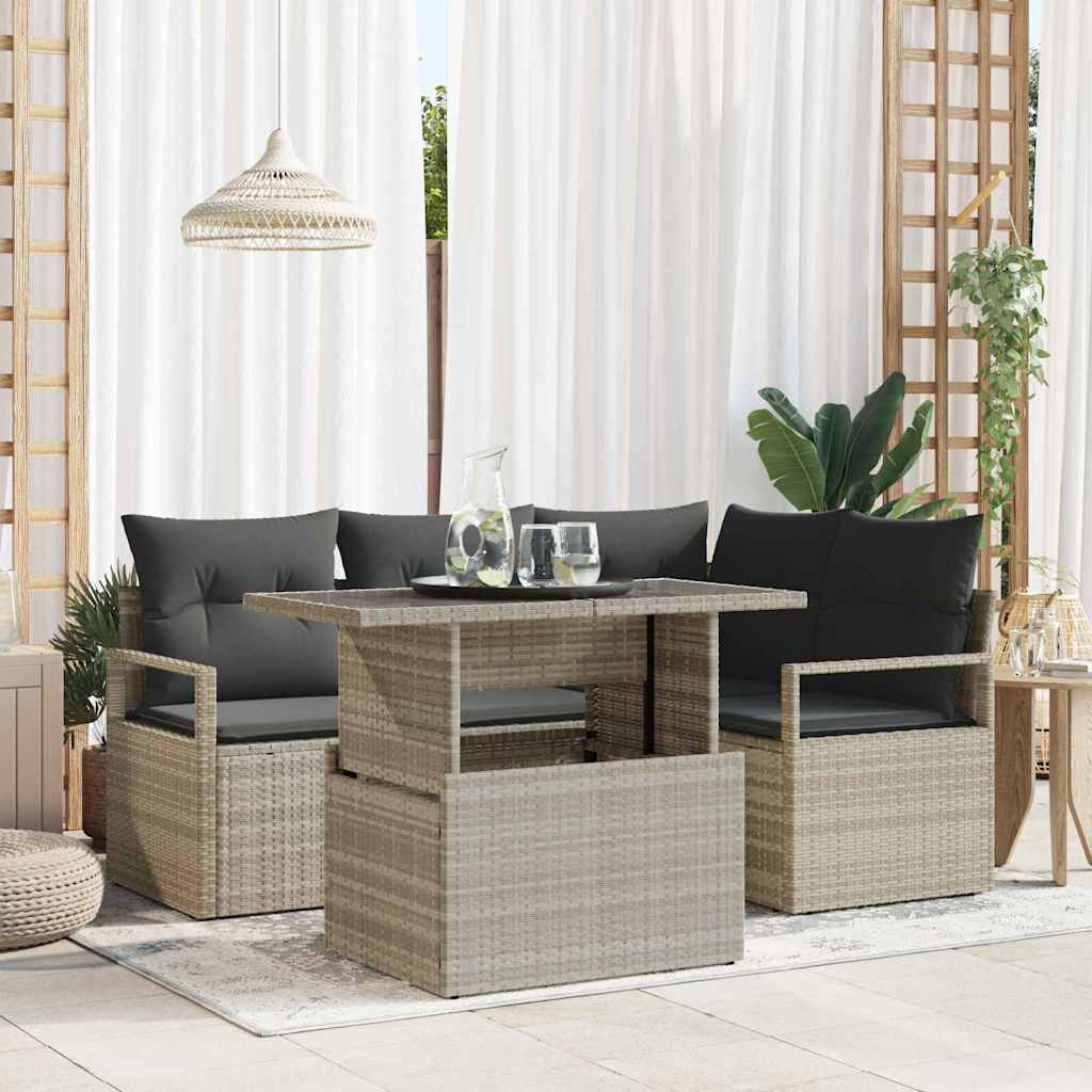 Set Divano da Giardino 5 pcs Grigio chiaro Poly Rattan