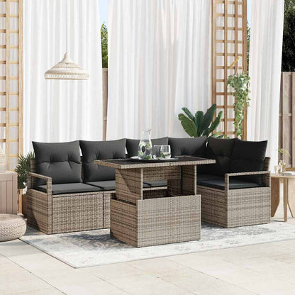 Set Divano da Giardino con cuscino 6 pcs Grigio Poly Rattan