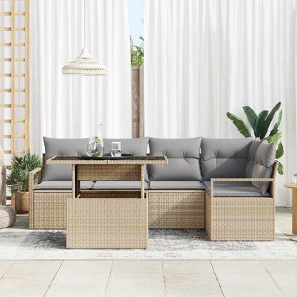 Set Divano da Giardino 6 pcs Beige Poly Rattan