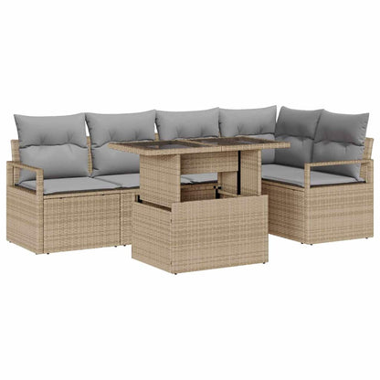 Set Divano da Giardino 6 pcs Beige Poly Rattan