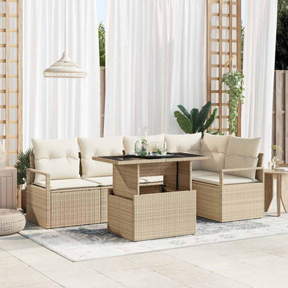 Set Divano da Giardino con cuscino 6 pcs Beige Poly Rattan