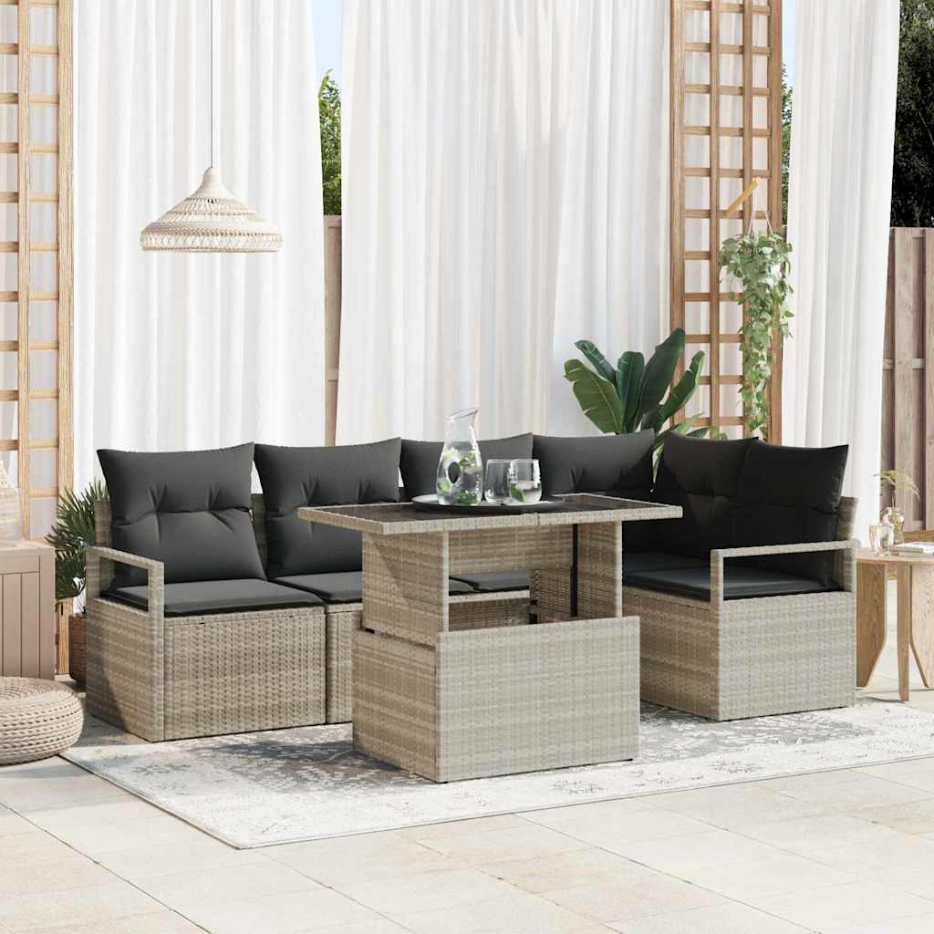 Set Divano da Giardino 6 pcs Grigio chiaro Poly Rattan