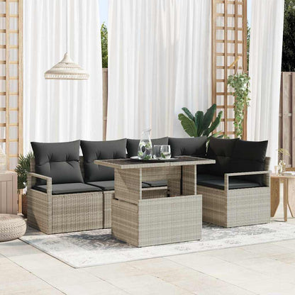 Set Divano da Giardino 6 pcs Grigio chiaro Poly Rattan