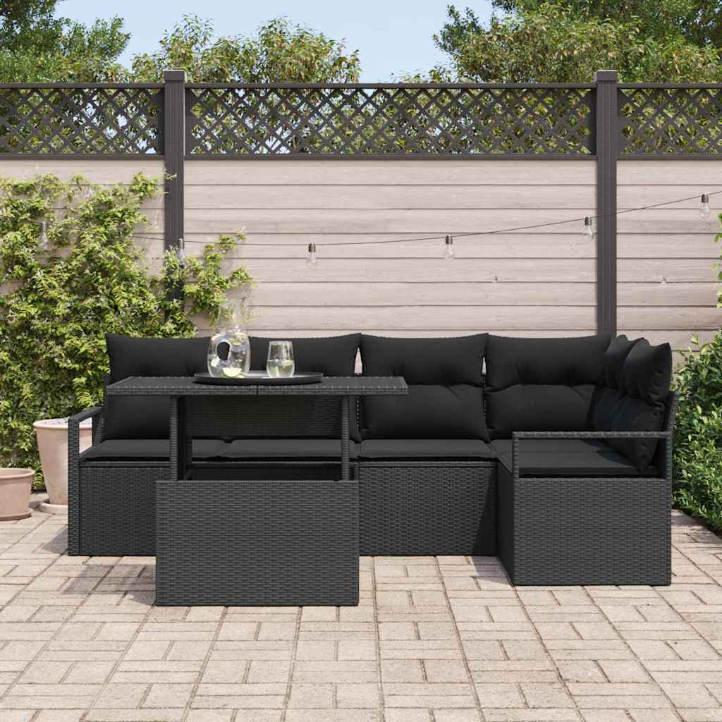 Set Divano da Giardino con archiviazione 6 pcs Nero Poly Rattan
