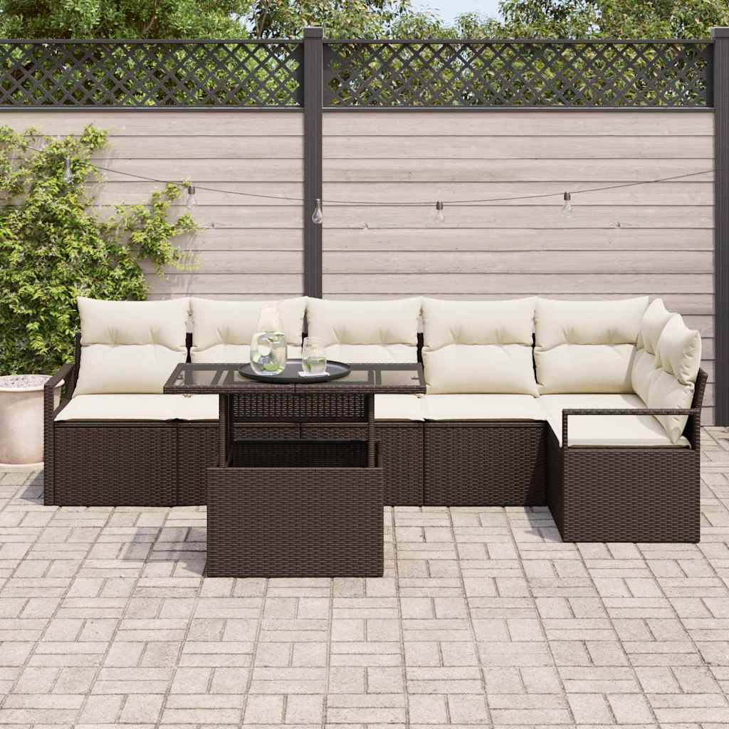 Set Divano da Giardino 7 pcs Marrone Poly Rattan