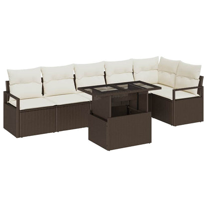 Set Divano da Giardino 7 pcs Marrone Poly Rattan