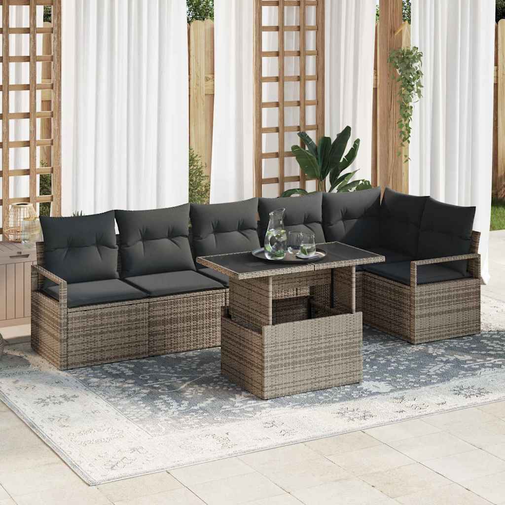 Set Divano da Giardino 7 pcs Grigio Poly Rattan