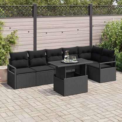 Set Divano da Giardino con cuscino 7 pcs Nero Poly Rattan