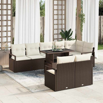 Set Divano da Giardino 9 pcs Marrone Poly Rattan