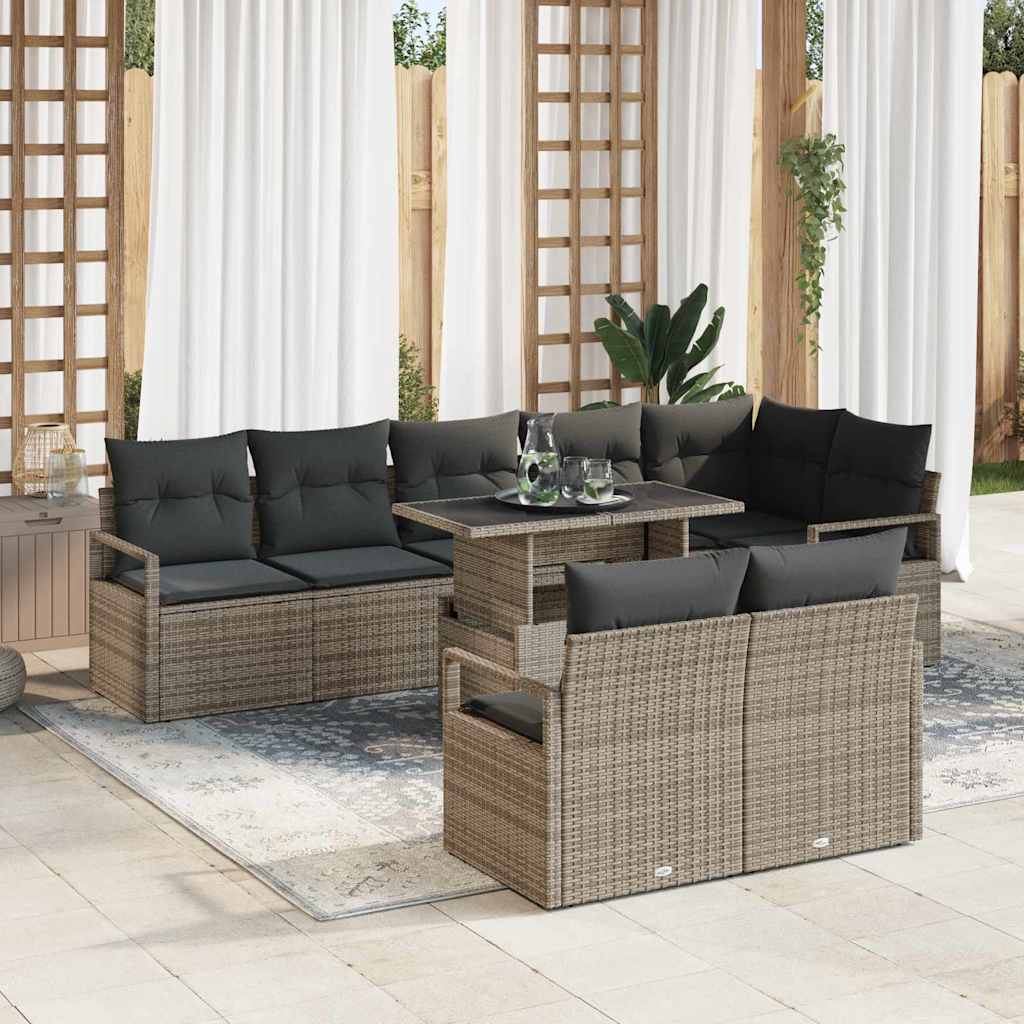 Set Divano da Giardino con cuscino 9 pcs Grigio Poly Rattan