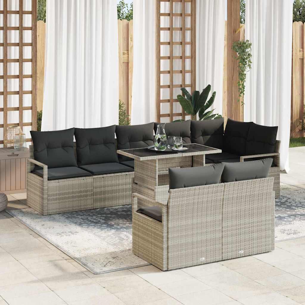 Set Divano da Giardino 9 pcs Grigio chiaro Poly Rattan