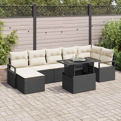 Set Divano da Giardino con archiviazione 8 pcs Nero Poly Rattan