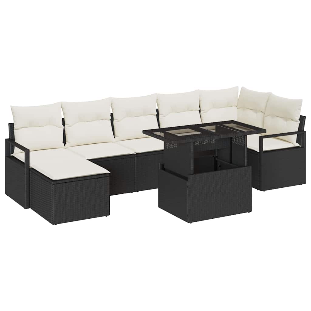 Set Divano da Giardino con archiviazione 8 pcs Nero Poly Rattan