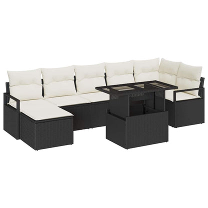 Set Divano da Giardino con archiviazione 8 pcs Nero Poly Rattan