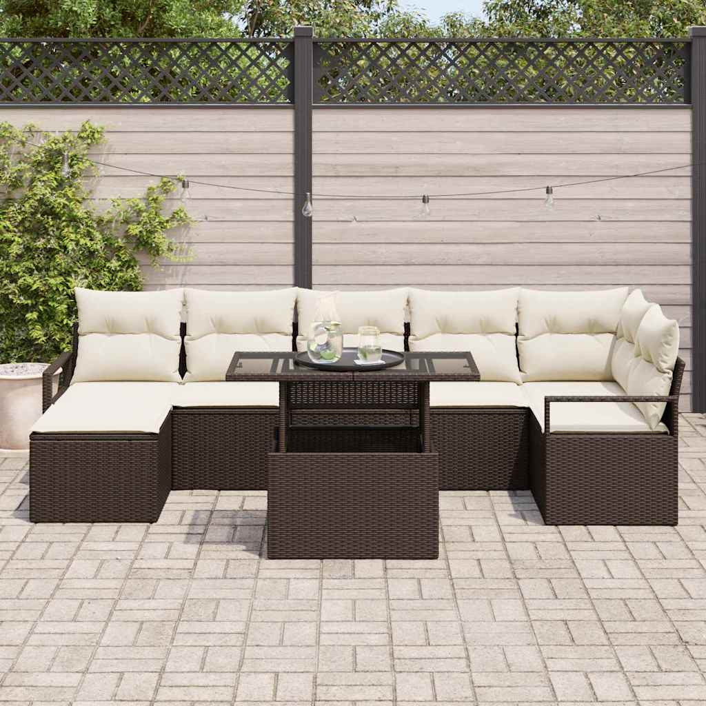 Set Divano da Giardino 8 pcs Marrone Poly Rattan
