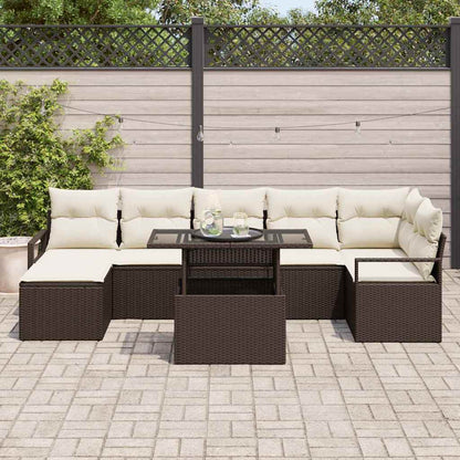Set Divano da Giardino 8 pcs Marrone Poly Rattan