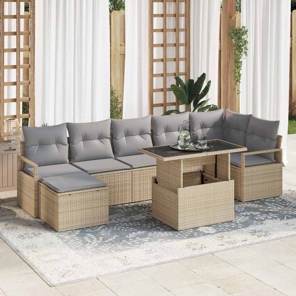 Set Divano da Giardino 8 pcs Beige Poly Rattan