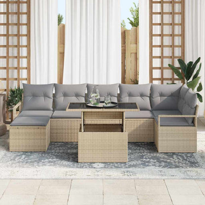 Set Divano da Giardino 8 pcs Beige Poly Rattan