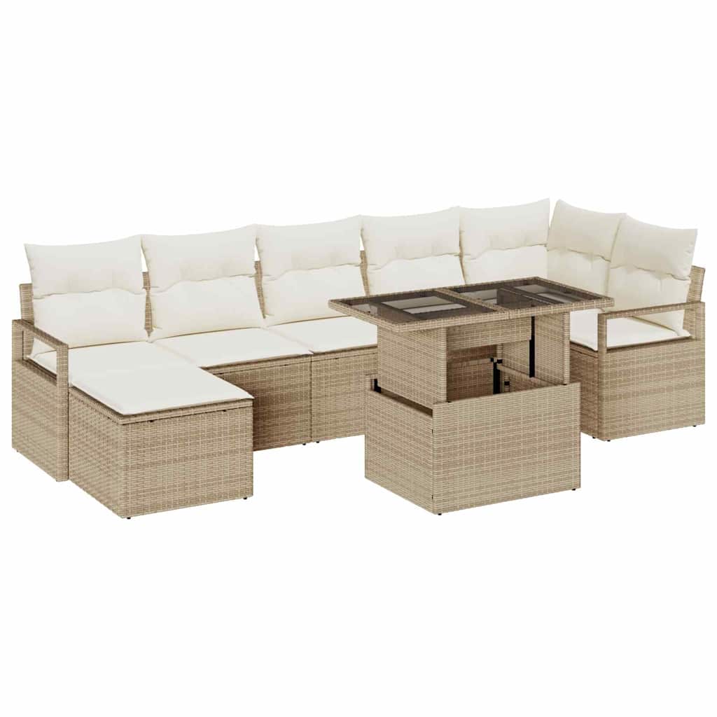 Set Divano da Giardino 8 pcs Beige Poly Rattan