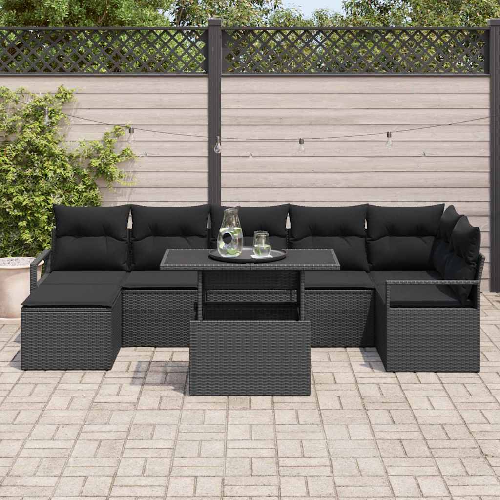 Set Divano da Giardino con archiviazione 8 pcs Nero Poly Rattan