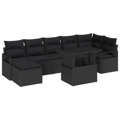 Set Divano da Giardino con archiviazione 8 pcs Nero Poly Rattan
