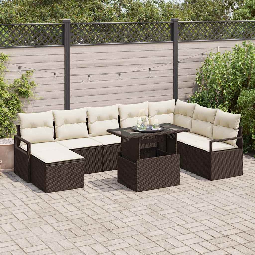 Set Divano da Giardino 9 pcs Marrone Poly Rattan