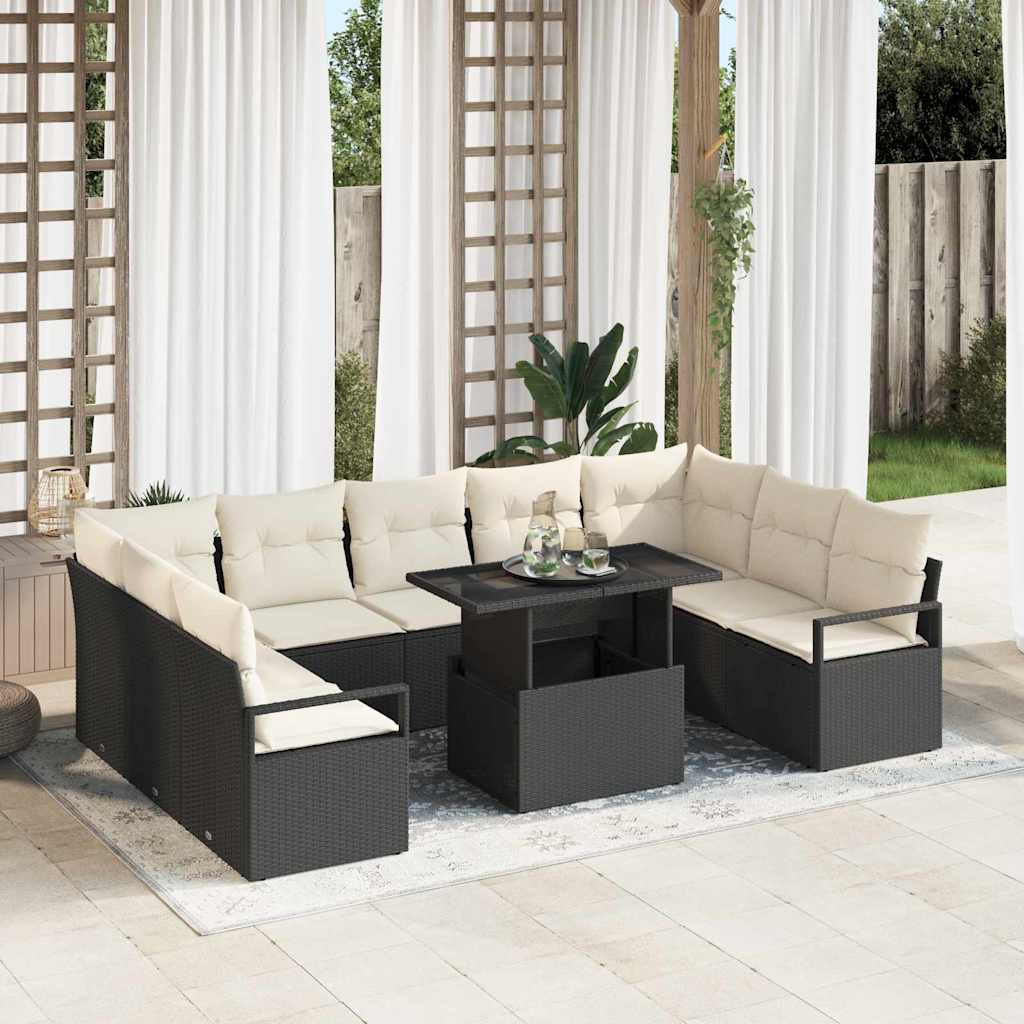 Set Divano da Giardino 10 pcs Nero Poly Rattan