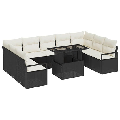 Set Divano da Giardino 10 pcs Nero Poly Rattan