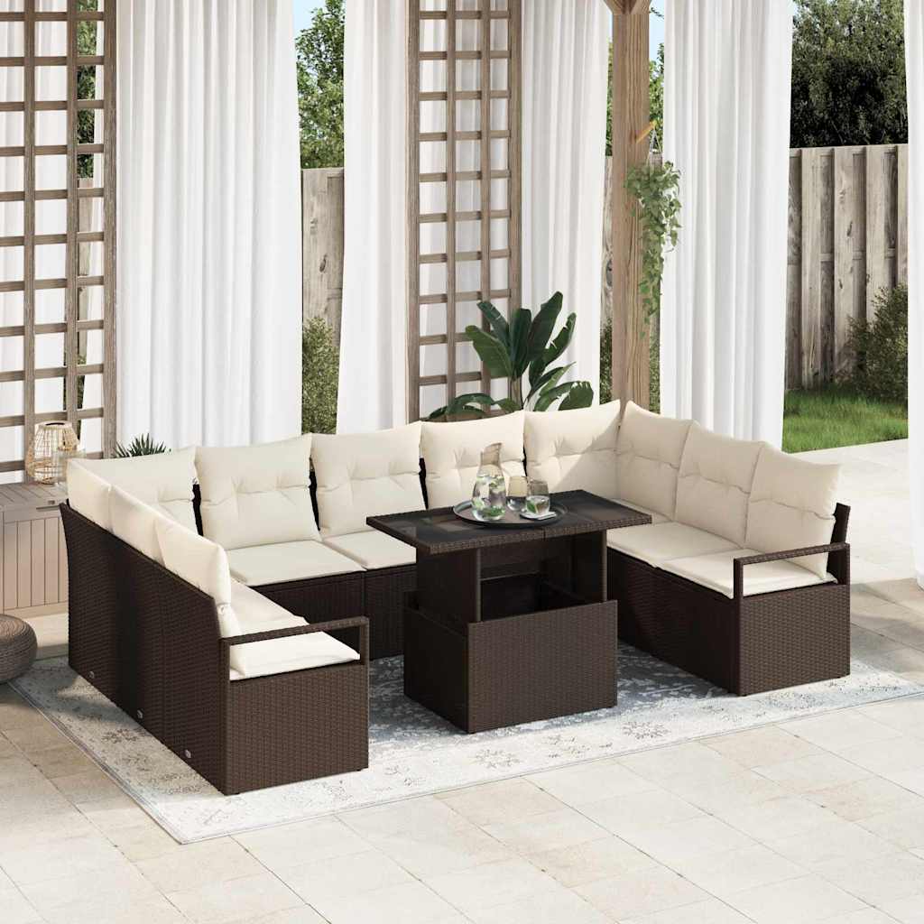 Set Divano da Giardino 10 pcs Marrone Poly Rattan