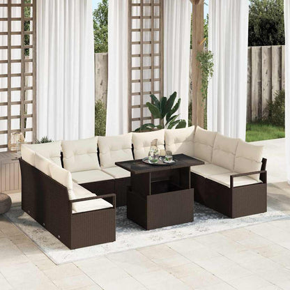Set Divano da Giardino 10 pcs Marrone Poly Rattan
