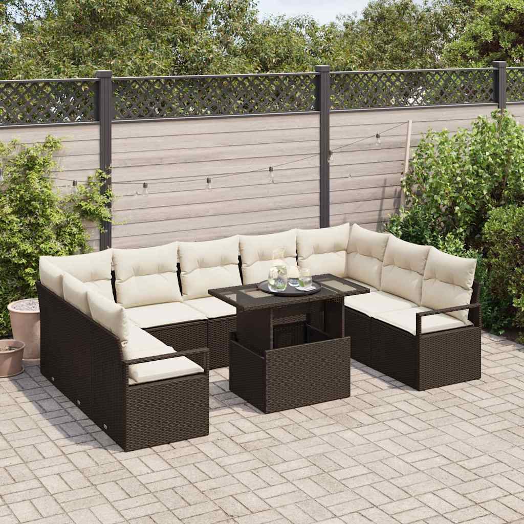 Set Divano da Giardino 10 pcs Marrone Poly Rattan