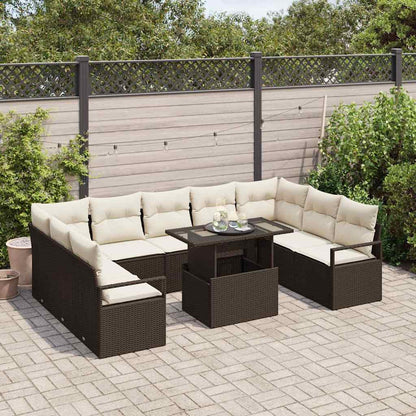 Set Divano da Giardino 10 pcs Marrone Poly Rattan
