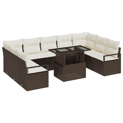Set Divano da Giardino 10 pcs Marrone Poly Rattan