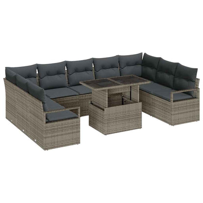 Set Divano da Giardino 10 pcs Grigio Poly Rattan