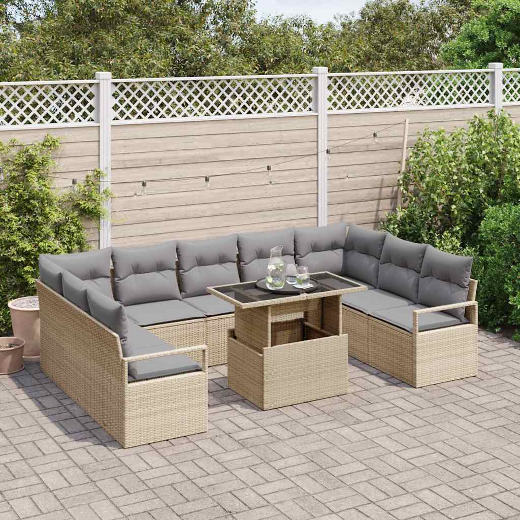 Set Divano da Giardino 10 pcs Beige Poly Rattan