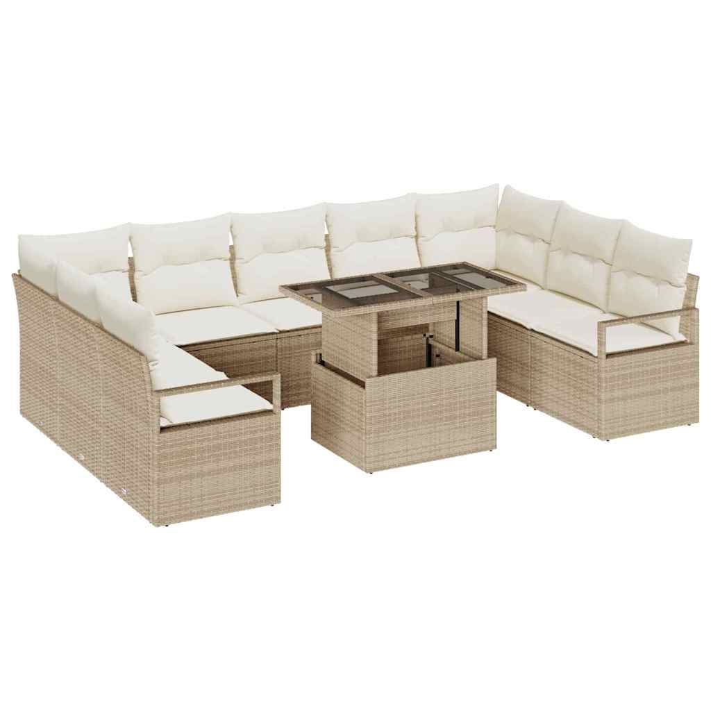 Set Divano da Giardino 10 pcs Beige Poly Rattan