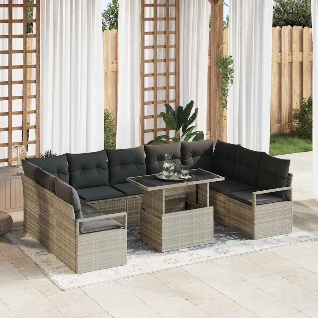 Set Divano da Giardino 10 pcs Grigio chiaro Poly Rattan