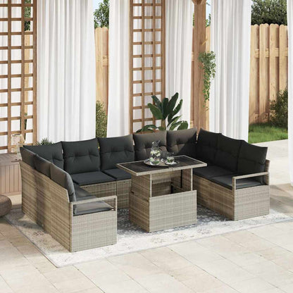 Set Divano da Giardino 10 pcs Grigio chiaro Poly Rattan