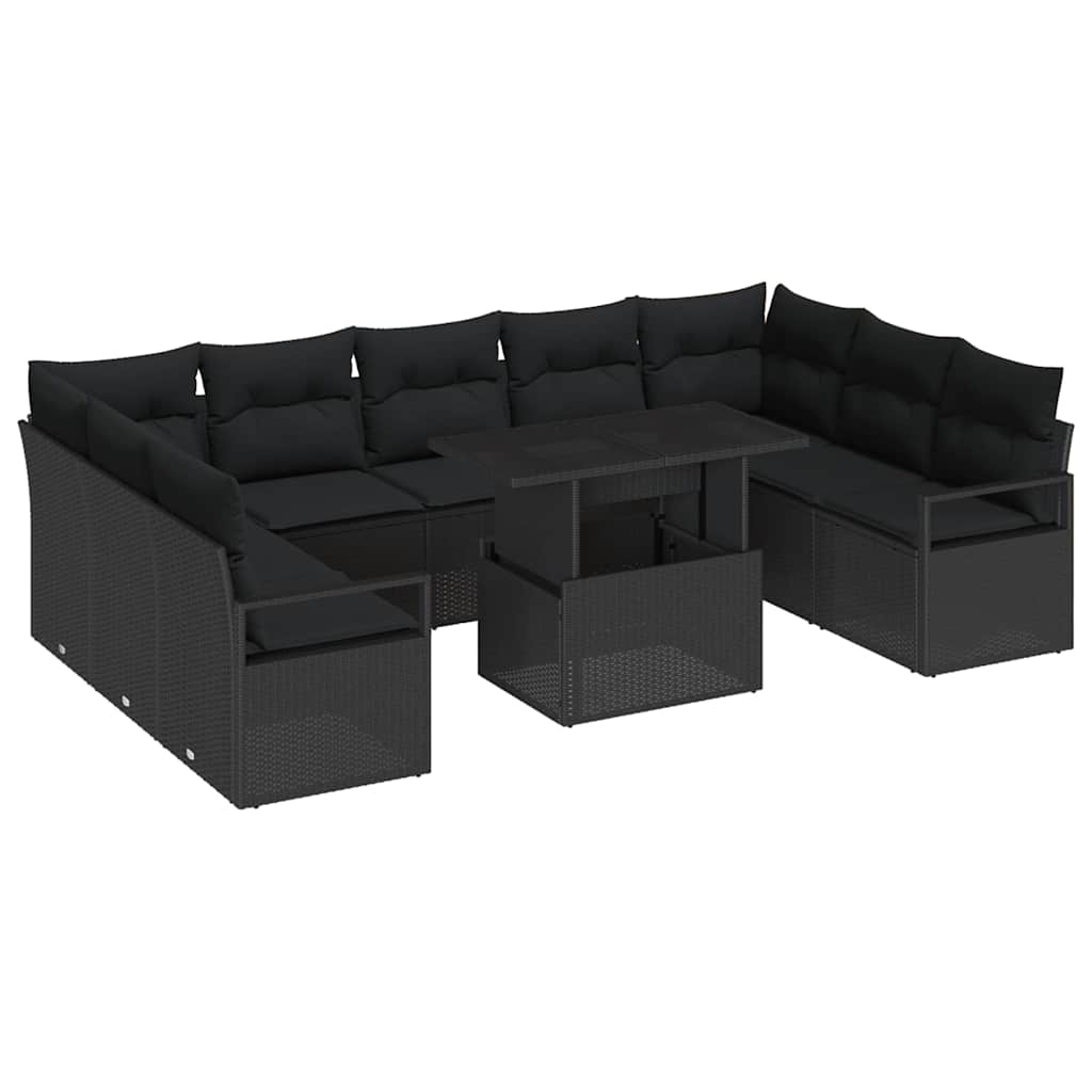 Set Divano da Giardino 10 pcs Nero Poly Rattan