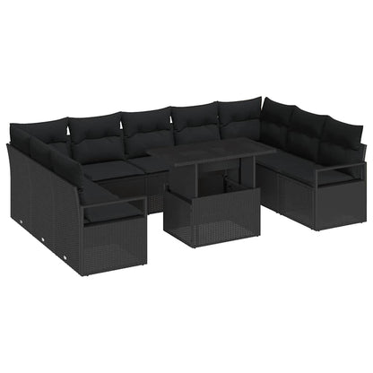 Set Divano da Giardino 10 pcs Nero Poly Rattan