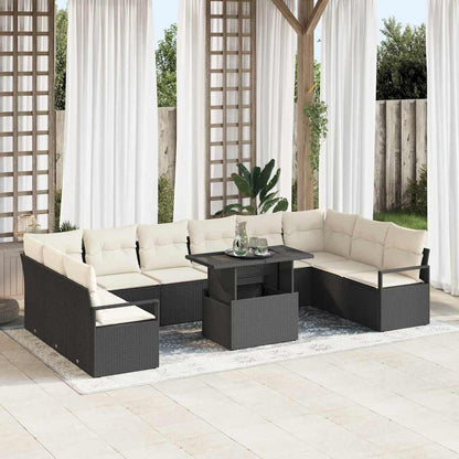 Set Divano da Giardino con cuscino 11 pcs Nero polyrattan