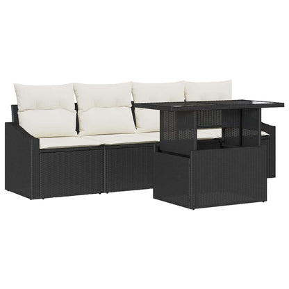 Set Divano da Giardino con archiviazione 5 pcs Nero Poly Rattan
