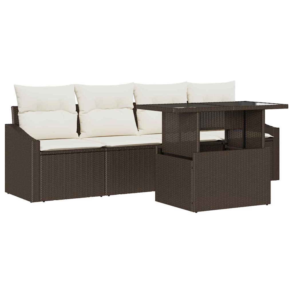 Set Divano da Giardino 5 pcs Marrone Poly Rattan