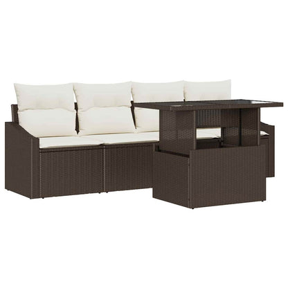 Set Divano da Giardino 5 pcs Marrone Poly Rattan
